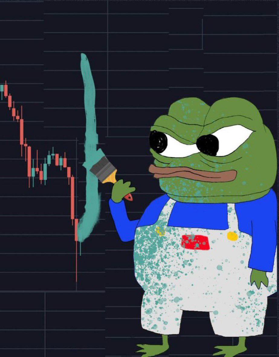 Degen trader meme with 3D glasses, a laptop, and a buy low sell high chart.